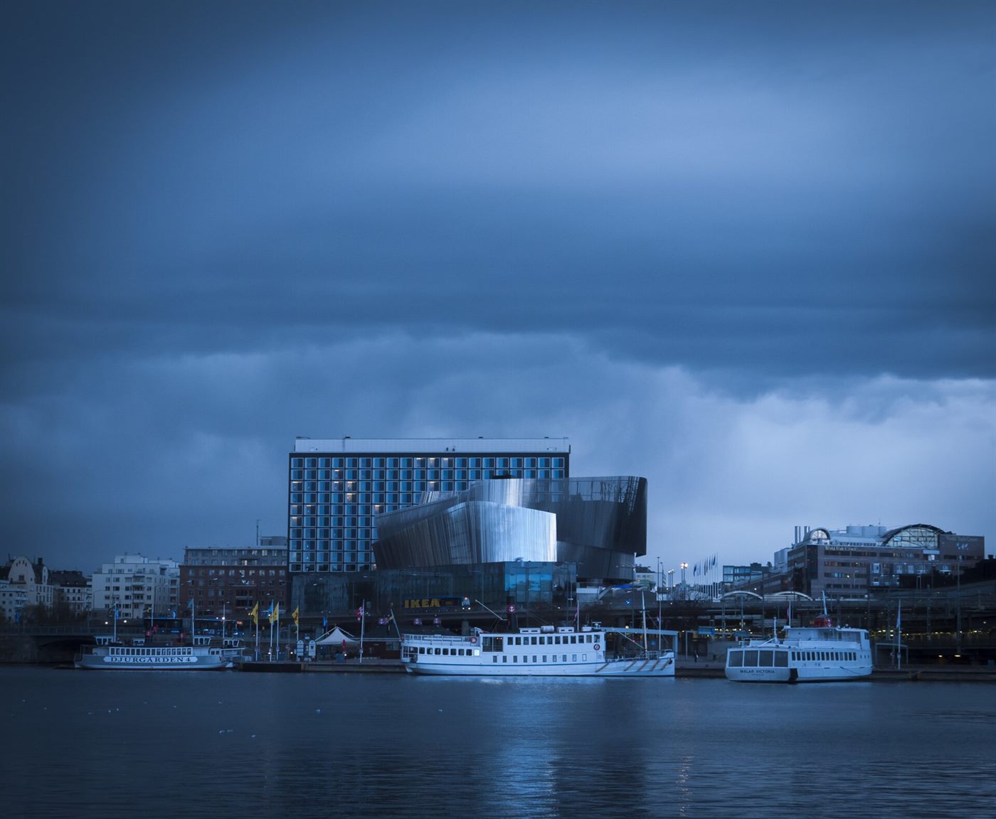 Stockholm skyline and waterfront at night